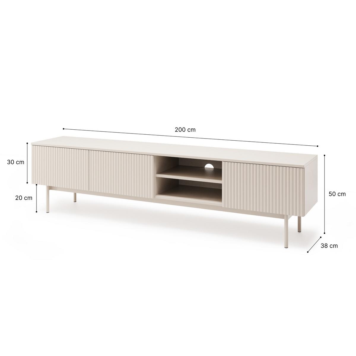 LOWBOARD Soft mit 3 Türen und geriffelten Fronten, Kaschmir - Kaschmir, Holzwerkstoff/Metall (200/50/38cm) - Beautysofa
