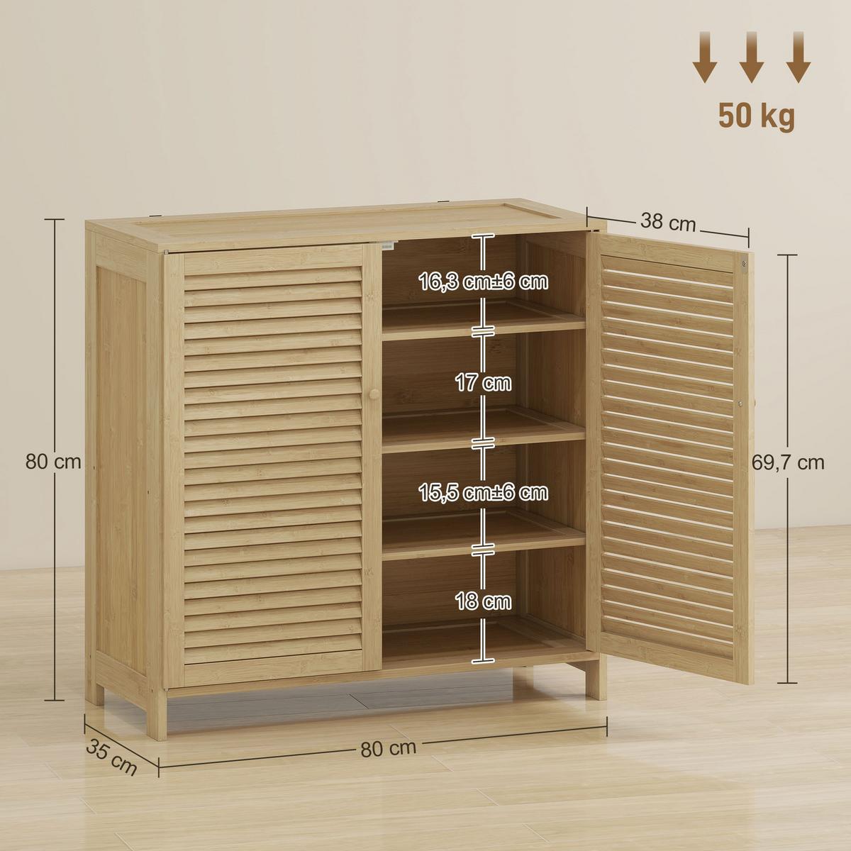 SCHUHSCHRANK Bambus Naturholz - Naturfarben, Holz/Bambusholz (35/80/80cm) - HOMCOM