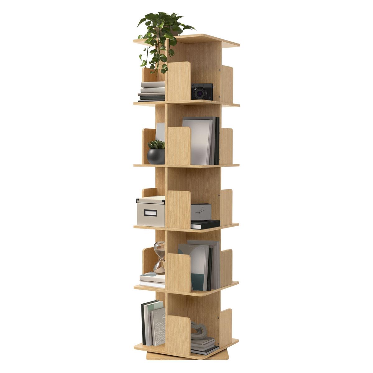 BÜCHERREGAL Kinder mit 5 Ebenen Eiche 40x155x40 cm Drehbar 360 Grad - Beige, Holzwerkstoff (40/155/40cm) - ML-DESIGN
