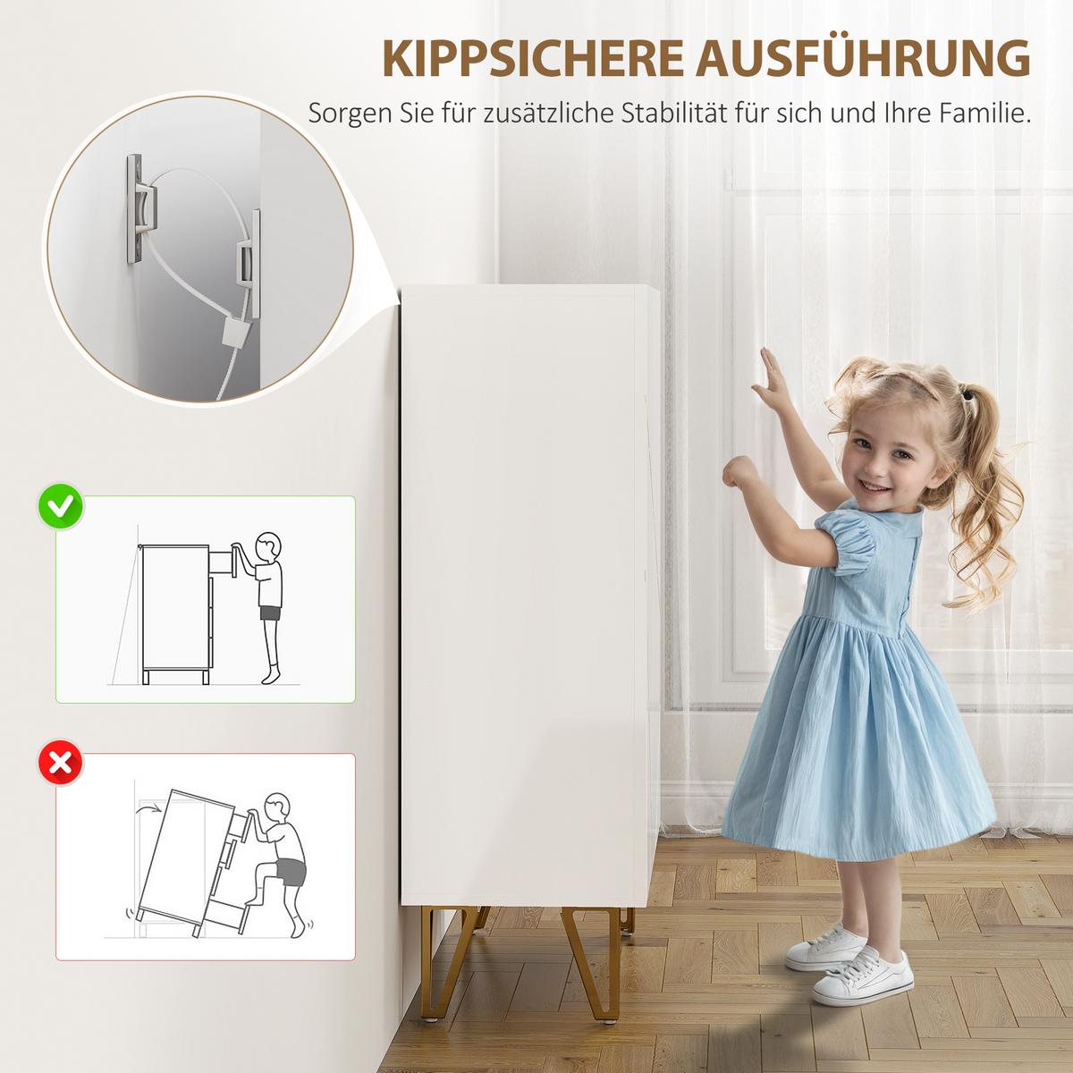 SCHUHSCHRANK mit 2 Türen, Schuhregal, Schuhaufbewahrung mit 4 Ablagen Weiß - Weiß Hochglanz/Goldfarben, Holzwerkstoff/Metall (31.5/95/72cm) - HOMCOM