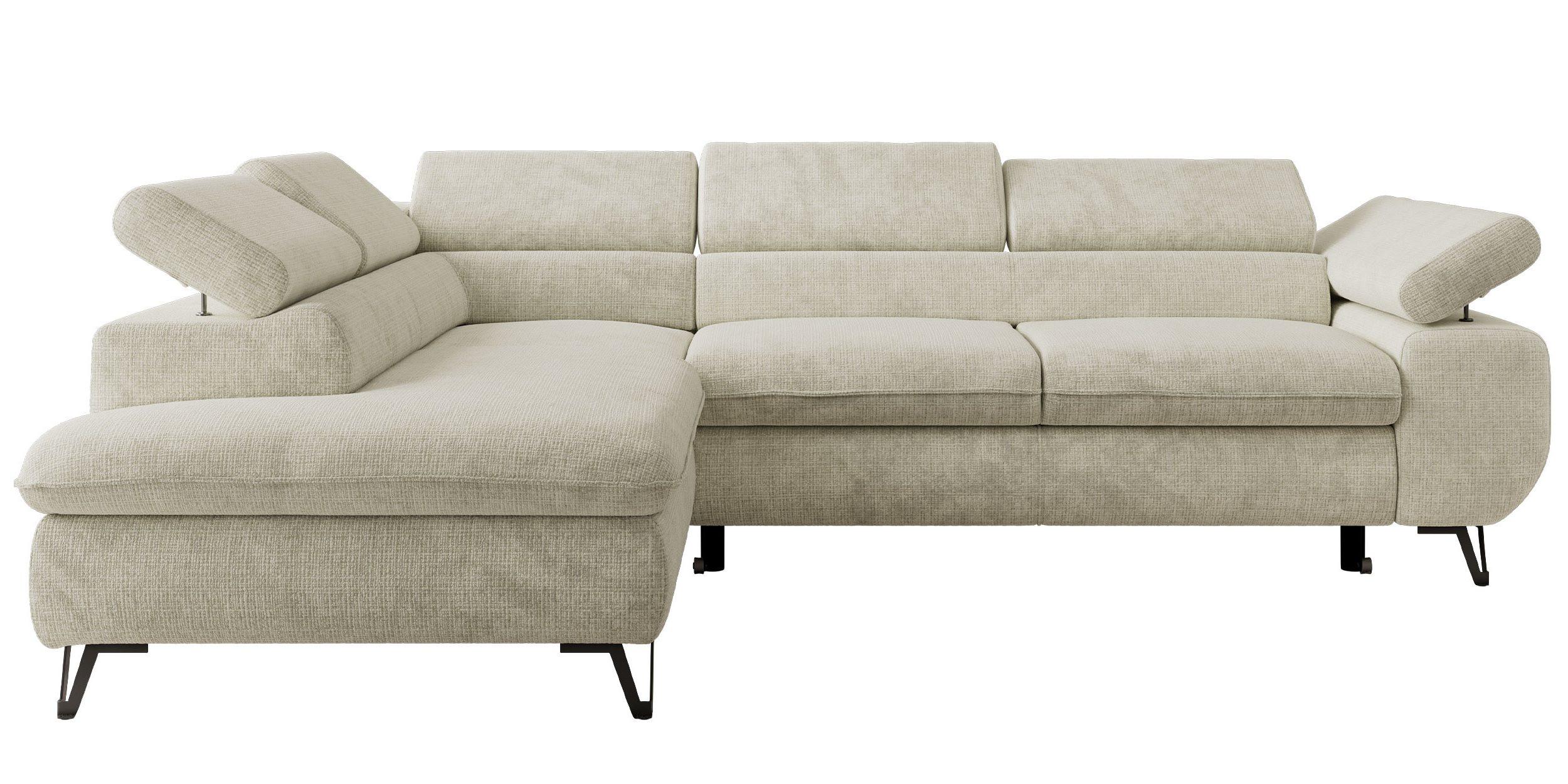 ECKSOFA PABLO L Creme Schenille grob gewebt - Links Seite - Creme/Schwarz, Textil/Metall (208/273cm) - MKS