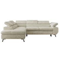 ECKSOFA PABLO L Creme Schenille grob gewebt - Links Seite - Creme/Schwarz, Textil/Metall (208/273cm) - MKS