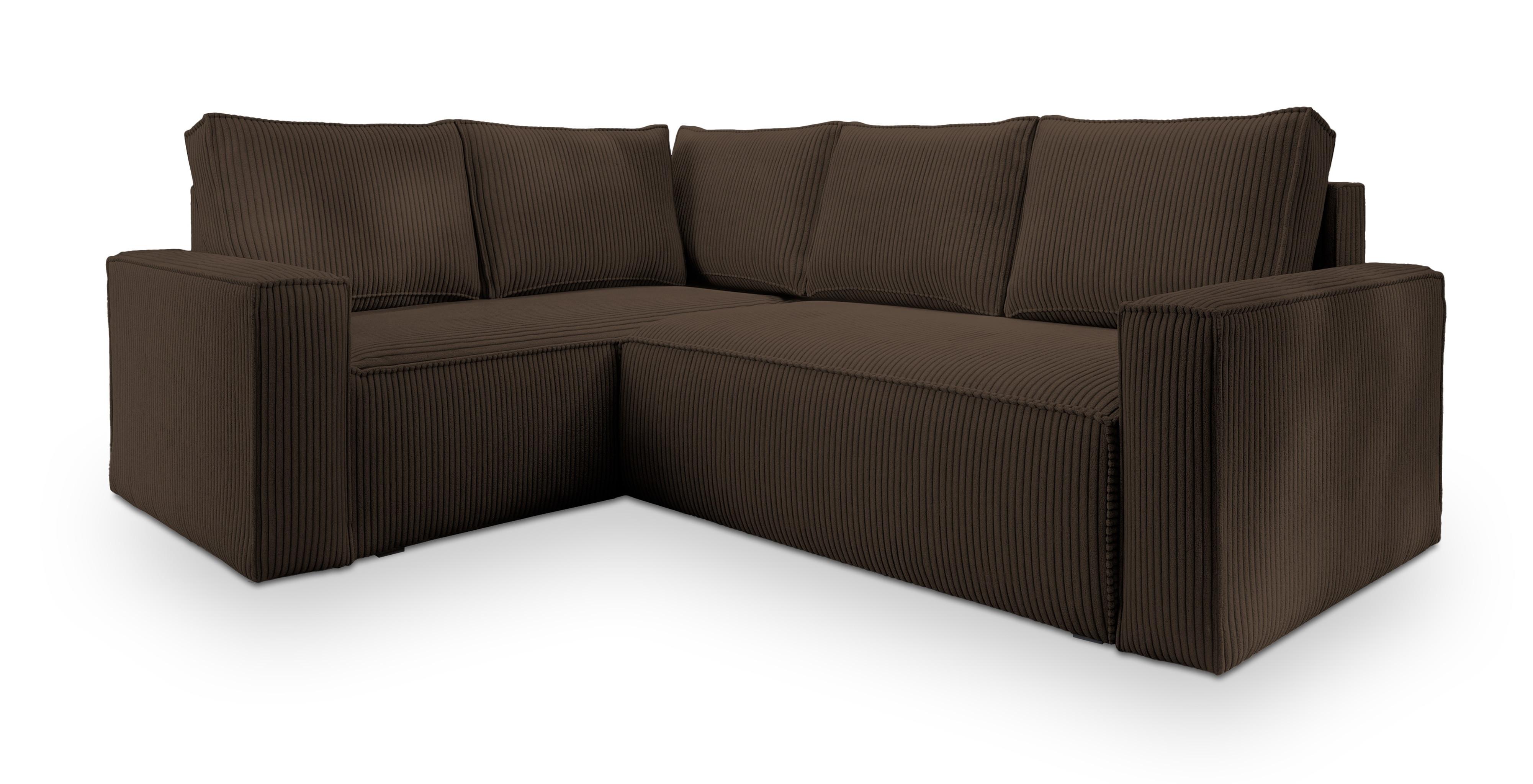 ECKSOFA ESTANO L-S Braun Kordstoff mit Schlaffunktion - Braun, Holz (230/158cm) - MASSENO