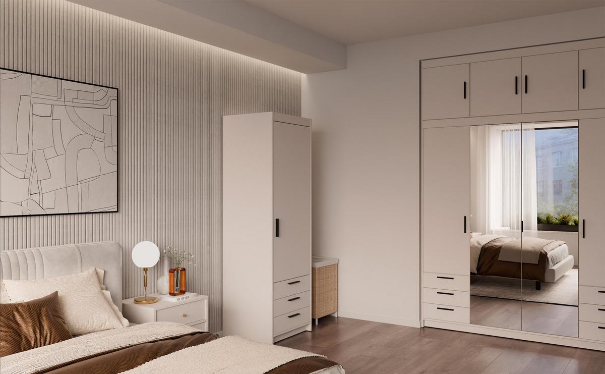 KLEIDERSCHRANK Storicos Beige 59,9/190,5/53 cm - 1T3S Modern mit Schubladen - Beige, Holzwerkstoff/Kunststoff (59.9/190.5/53cm) - AX Living