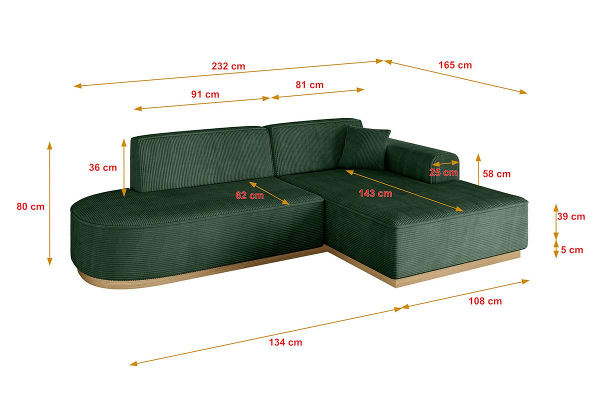 ECKSOFA Ottomane Rechts IREA-L1-v2 - 232x165x80 cm Grün - Currygelb, Holzwerkstoff/Textil (232/165cm) - ALTDECOR