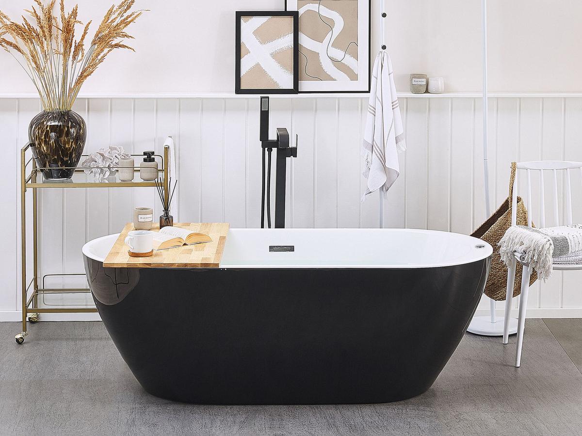 WHIRLPOOL-BADEWANNE mit LED 80x170x59 cm schwarz Nevis - Schwarz, Kunststoff (80/59/170cm) - Beliani