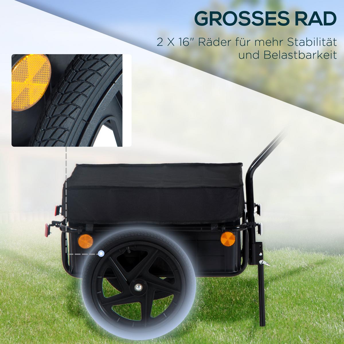 FAHRRADANHÄNGER Lastenanhänger 40 kg Belastbarkeit Transportanhänger Stahl - Schwarz, Metall (59/80/144cm) - HOMCOM
