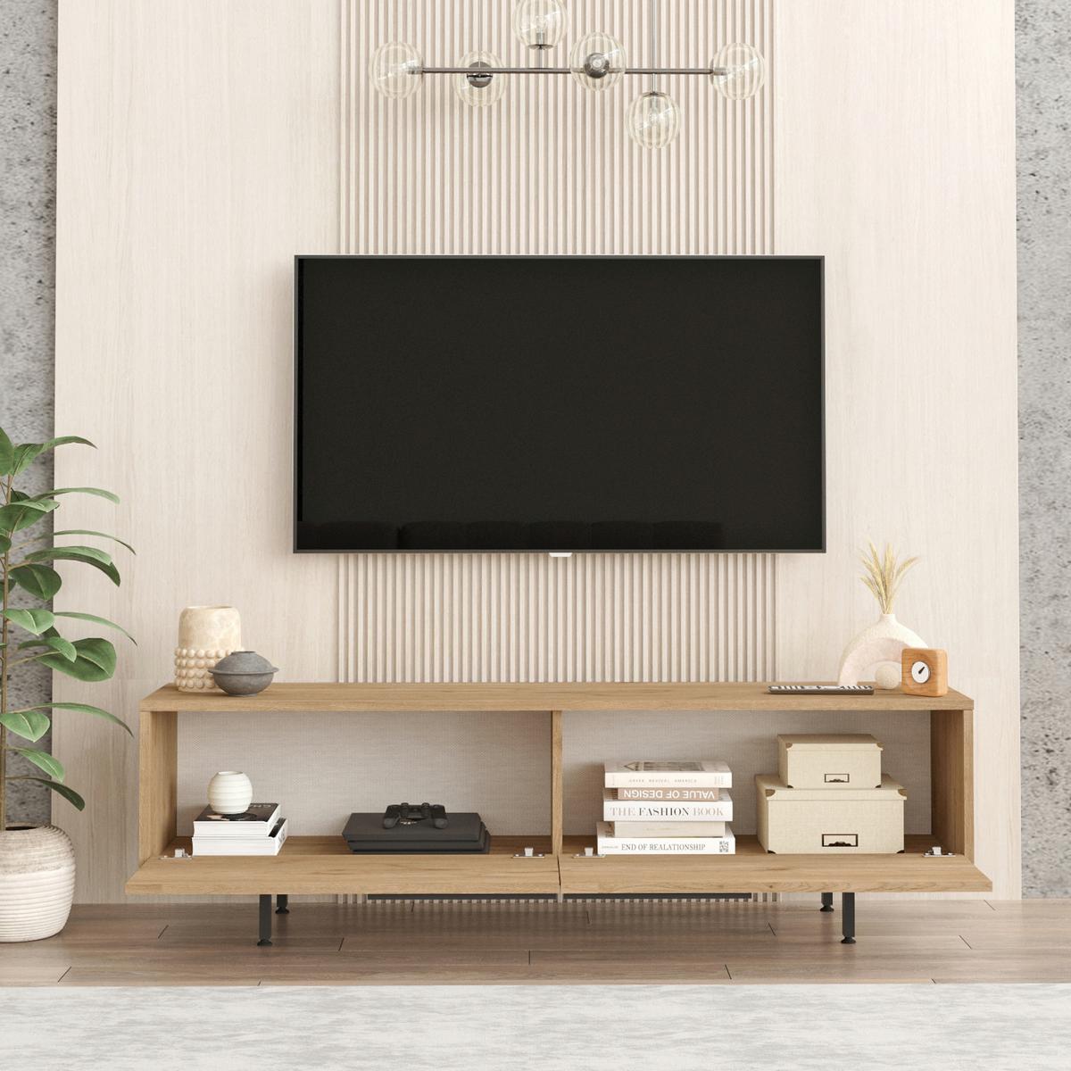 TV-ELEMENT Urejovle - Eichefarben/Schwarz, Holzwerkstoff/Metall (160/45/35.5cm) - [en.casa]