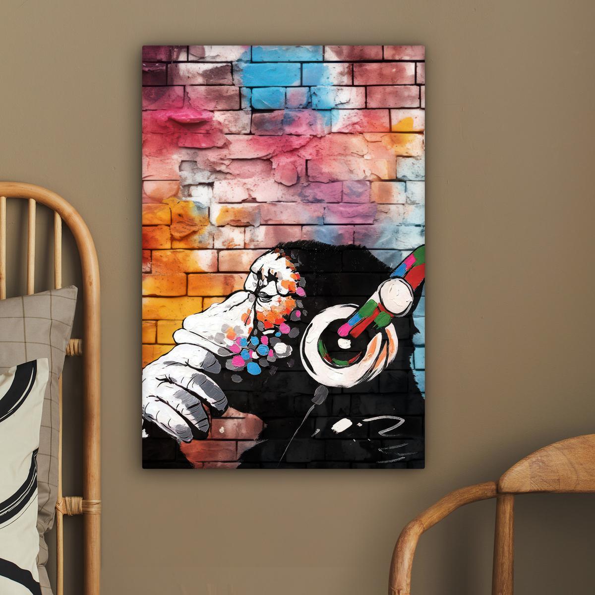 LEINWANDBILD Affe - Graffiti - Musik Wanddeko Schlafzimmer 60x90 cm - Multicolor, Textil (60/90cm) - MuchoWow