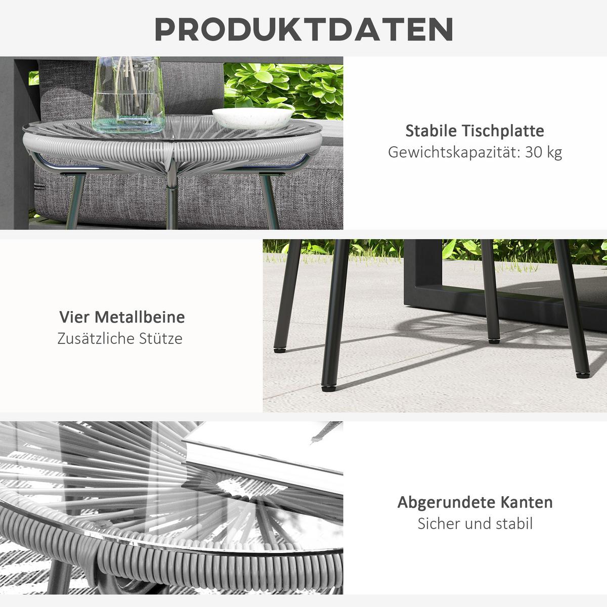 BALKONTISCH, Grau, Metall, PE Rattan - Grau, Kunststoff (50/50/50cm) - Outsunny