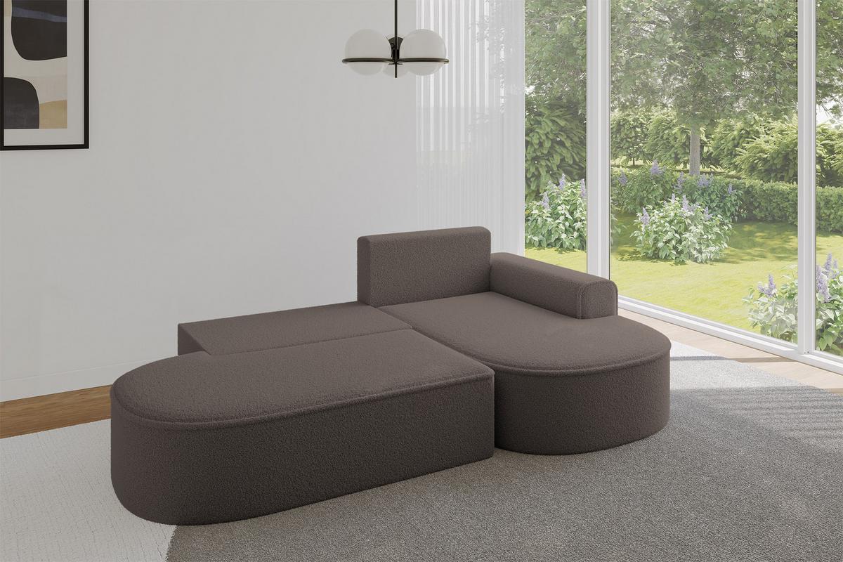 ECKSOFA mit Schlaffunktion und Bettkasten Ottomane Rechts MARI-L1-S - 283x167x73 cm Braun Bouclé - Schwarz/Braun, Holzwerkstoff/Kunststoff (167/283cm) - ALTDECOR