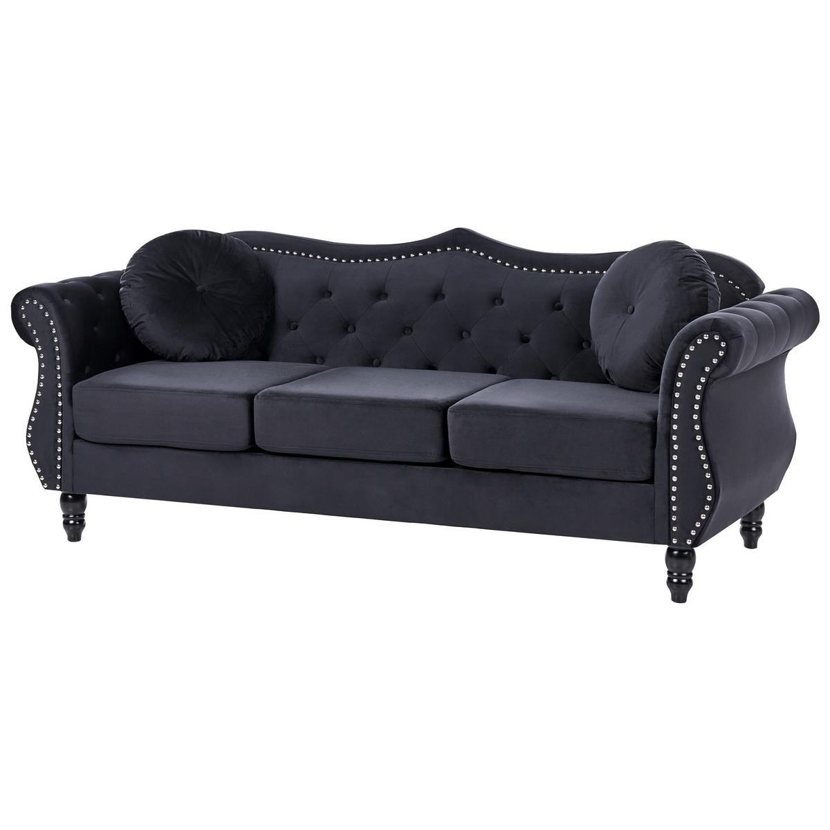 3-SITZER-SOFA Samtstoff Schwarz Skien - Schwarz, Textil (204/86/78cm) - Beliani
