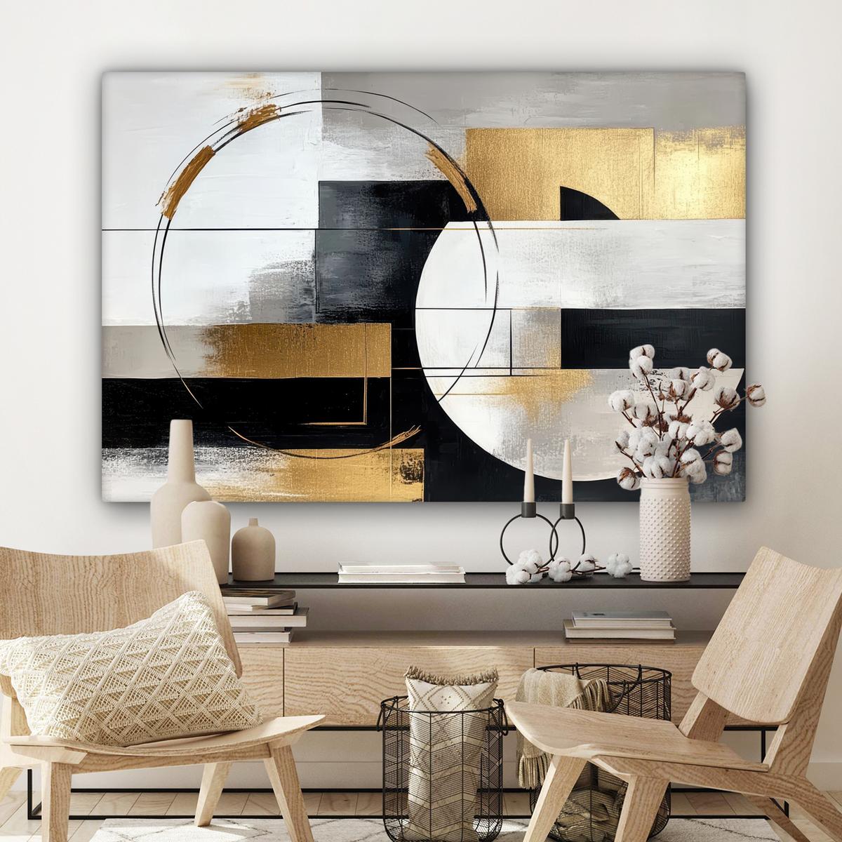 LEINWANDBILD Abstrakt - Gold - Silber - Formen - Ästhetik Wohnzimmer Groß 120x80 cm - Multicolor, Textil (120/80cm) - MuchoWow