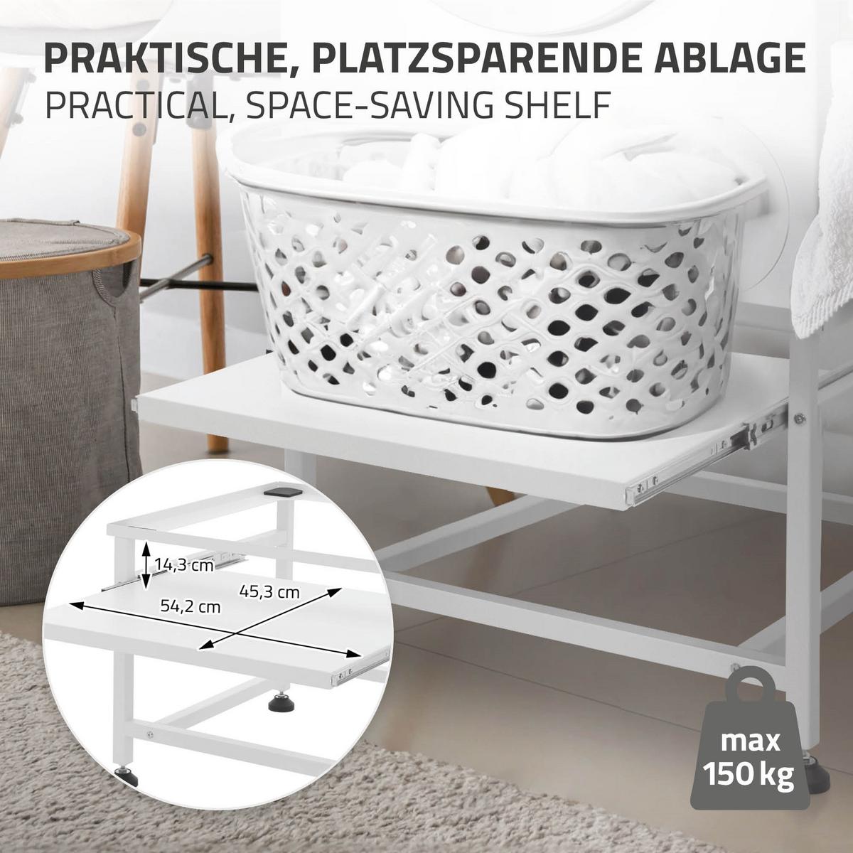 WASCHMASCHINEN UNTERGESTELL mit Ablage ausziehbar Weiß 62,5x50,1x40,5 cm - Weiß, Metall (50.1/40.5/62.5cm) - ML-DESIGN