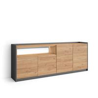 SIDEBOARD, Eiche und Schwarz, 207/37/80cm, mit Led - Eichefarben, Holzwerkstoff (207/80/37cm) - Skraut Home