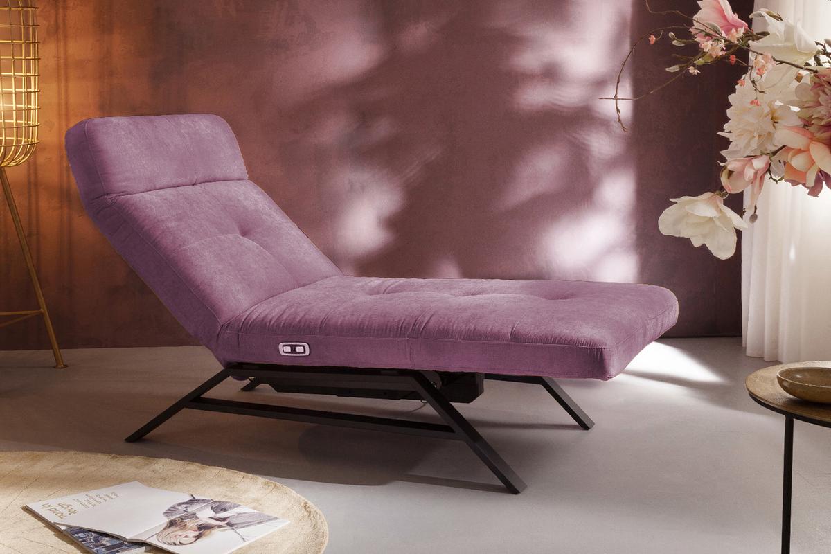 LIEGE MIT MOTORISCHER RELAXFUNKTION AMERIVA Violett Velvet Relaxfunktion - Violett/Schwarz, Textil (80/110/158cm) - KAWOLA