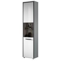 HOCHSCHRANK weiß Hochglanz, grau 40 x 185 cm, Badschrank mit 6 Fächern - Weiß Hochglanz/Schwarz, Glas/Holzwerkstoff (40/188/34cm) - Inn.Furn