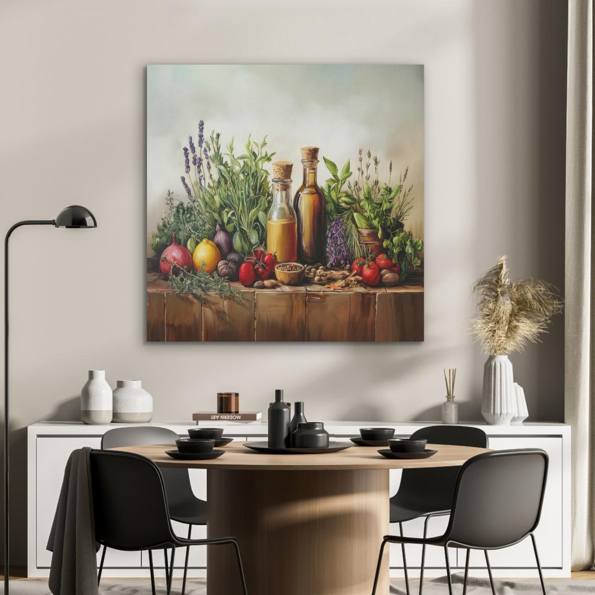 AKUSTIKBILD Stilleben - Kräuter - Gewürze - Früchte - Farbenfroh Akustikpaneele 90x90 cm - Grün, Kunststoff (90/90/0.9cm) - MuchoWow