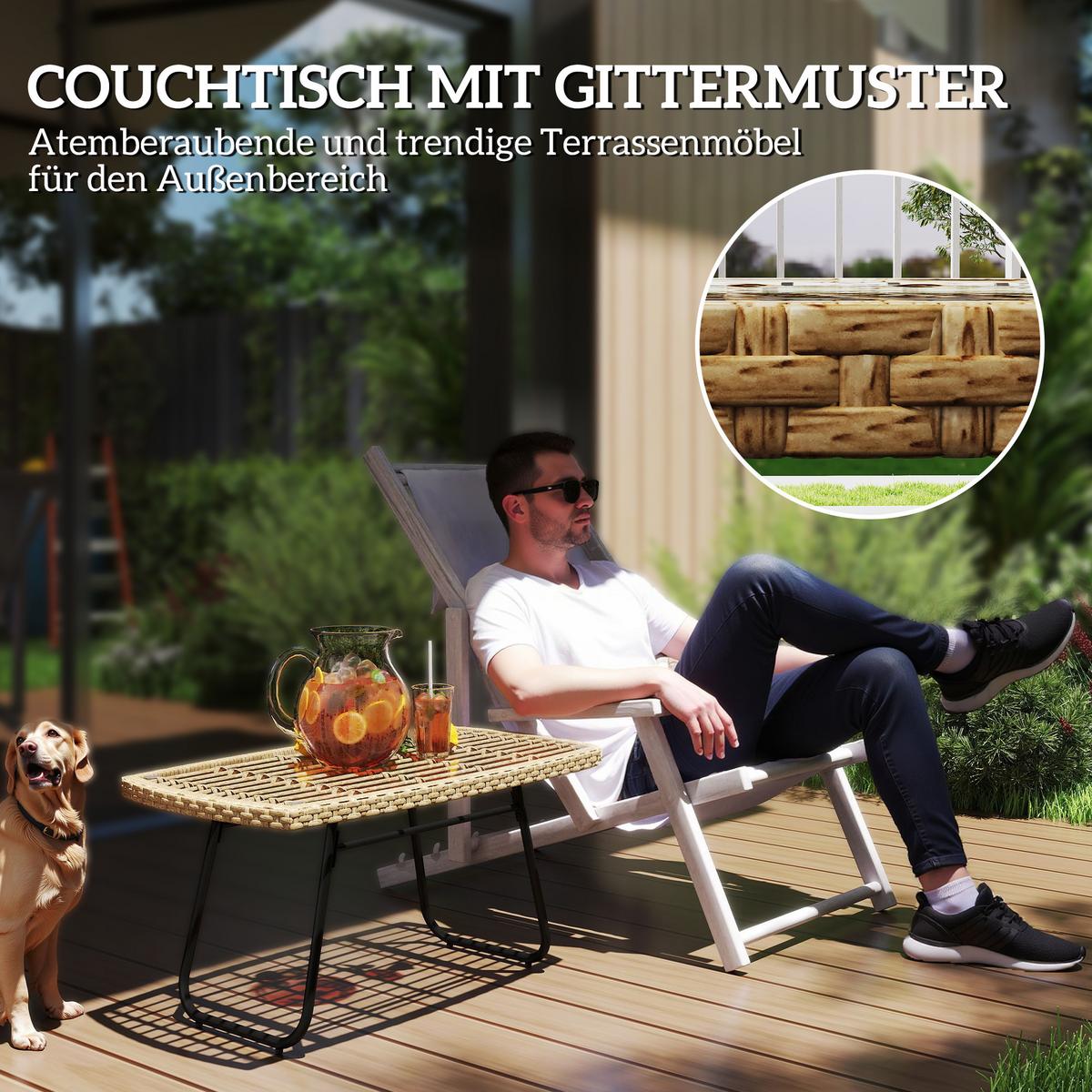 GARTENTISCH 90 x 50 x 45 cm, UV-beständig Beistelltisch Naturholz - Naturfarben, Metall (90/50/45cm) - Outsunny