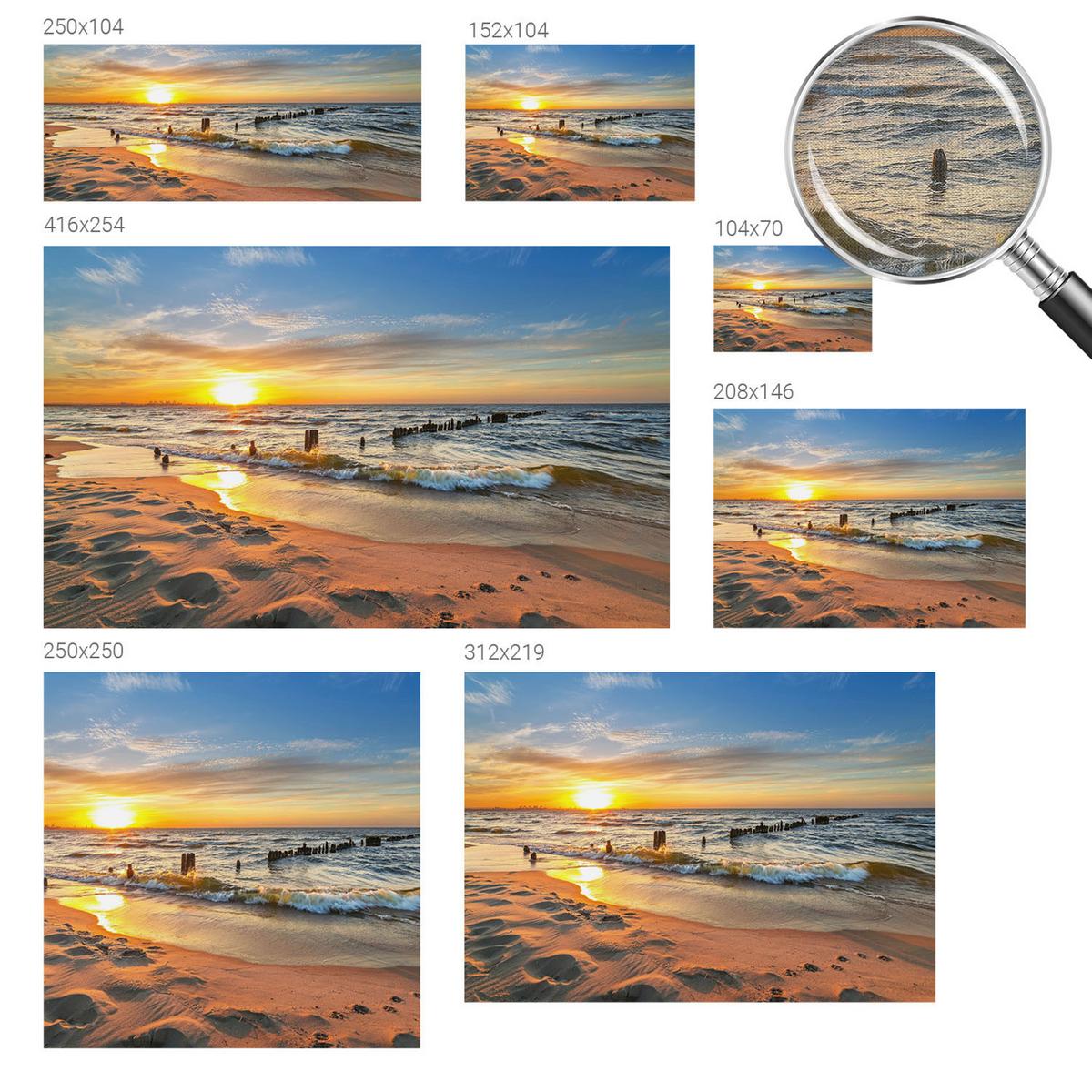 FOTOTAPETE 416x254 cm - Sonnenuntergang am Strand - Gelb, Textil (416/254cm) - Wallfluent