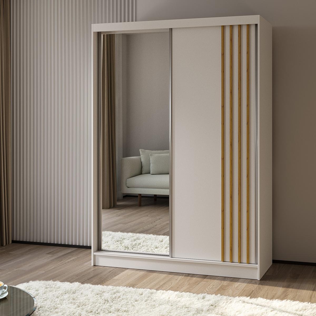 SCHWEBETÜRENSCHRANK NELVIA 150/216/61 cm 2-türig mit Spiegel Weiß - Weiß, Holzwerkstoff (150/216/61cm) - MASSENO