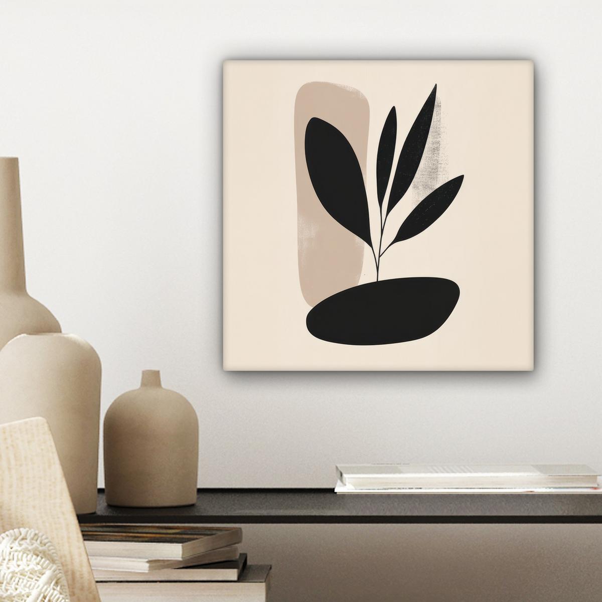 LEINWANDBILD Pflanze - Beige - Japanisch Deko Wohnzimmer 20x20 cm - Schwarz, Textil (20/20cm) - MuchoWow