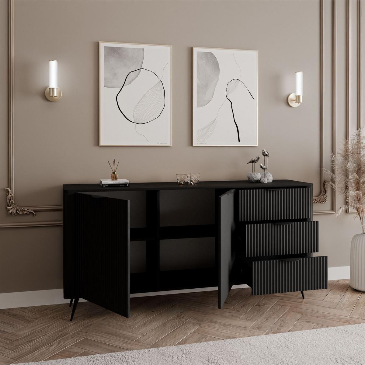 SIDEBOARD SCARLETT 163 2D3S MIT SCHUBLADEN SCHWARZ - Schwarz, Holzwerkstoff (163/81/38cm) - Lookway