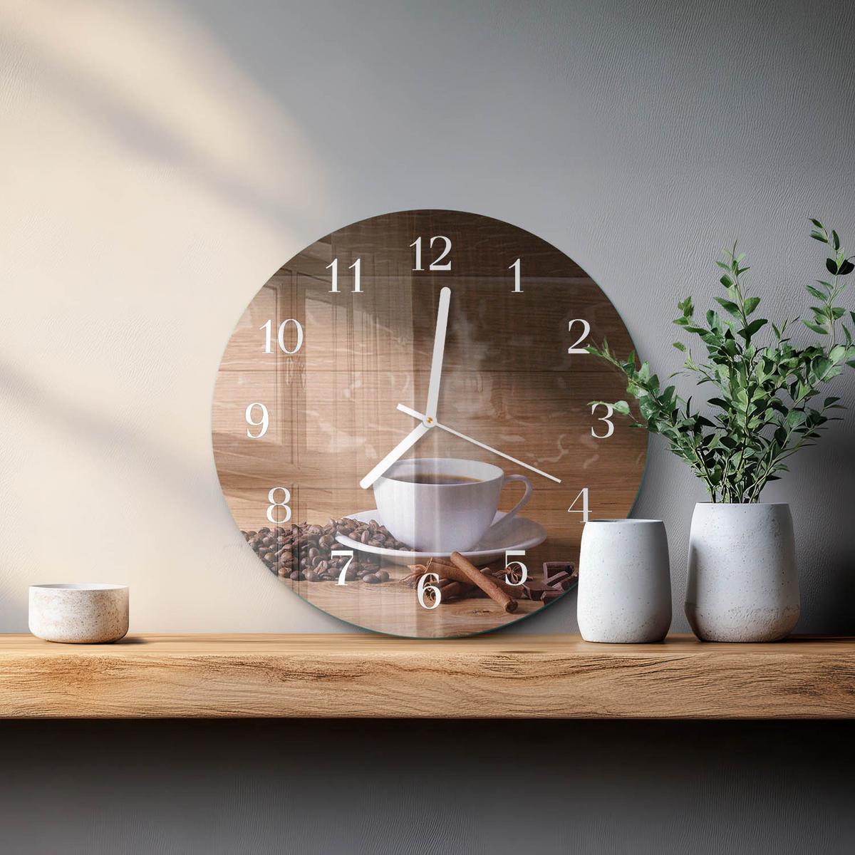 WANDUHR aus Glas Ø30 cm - Kaffee - Braun, Glas (30/30/0.4cm) - TULUP