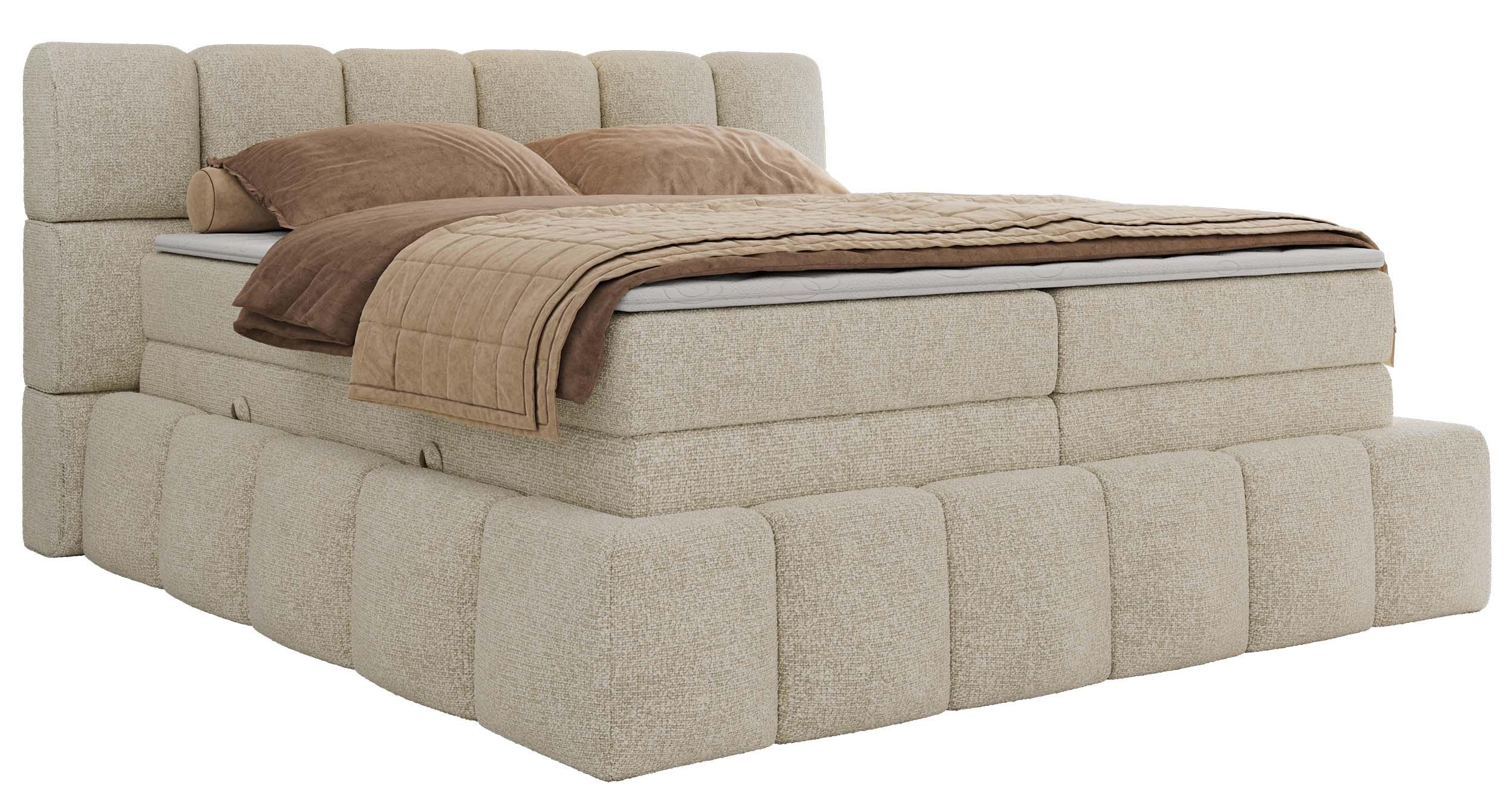 BOXSPRINGBETT NIRA KING 160/200 Creme Strukture - H3 - Creme, Holz/Textil (160/200cm) - MKS