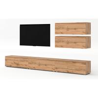 WOHNWAND Loriano V Eiche Wotan 300/104,5/32 cm – Hängend und Stehend - Braun, Holzwerkstoff/Kunststoff (300/104.5/32cm) - AX Living