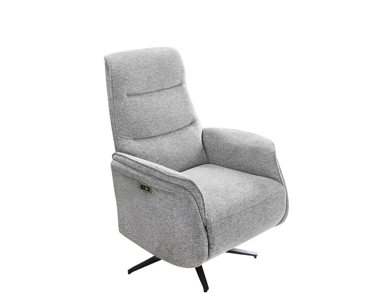 TV-RELAXSESSEL elektrisch mit Massage-/Heizfunktion, zweimotorische Verstellung B74/T89/H108 cm, Chenille-Bezug Grau /15600 - Schwarz/Grau, Textil/Metall (74/108/89cm) - luma-home