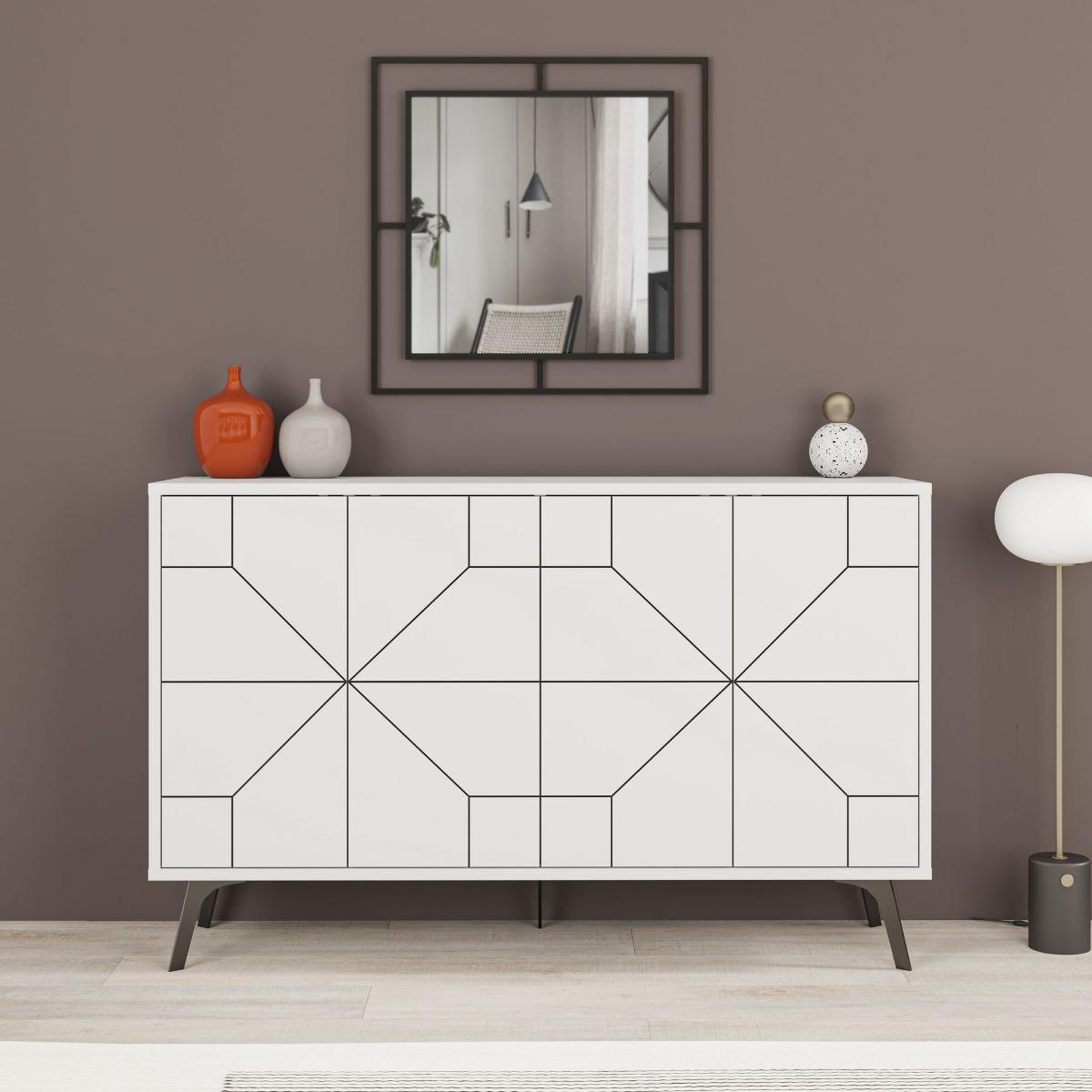 SIDEBOARD mit 4 Türen und dekorierten Türen L123 cm - Dune - Weiß, Holzwerkstoff (35/62.4/16cm) - Calicosy