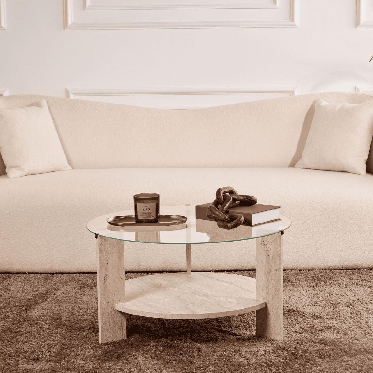 COUCHTISCH mit 2 Platten, davon eine aus gehärtetem Glas 75/75/40 cm - Beige, Holzwerkstoff (7.5/75/40cm) - Calicosy