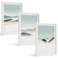 BILDER SET 3er Set - 40x60 cm Weißer Rahmen - Minimalistische Pastellberge - Weiß, Kunststoff (40/60cm) - TULUP