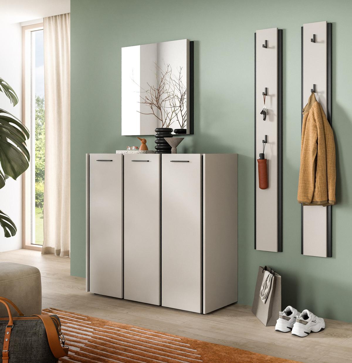 GARDEROBENPANEEL Kaschmir 21 x 150 cm, Wandgarderobe mit 3 Haken - Kaschmir/Schwarz, Holzwerkstoff (21/150/3cm) - Inn.Furn