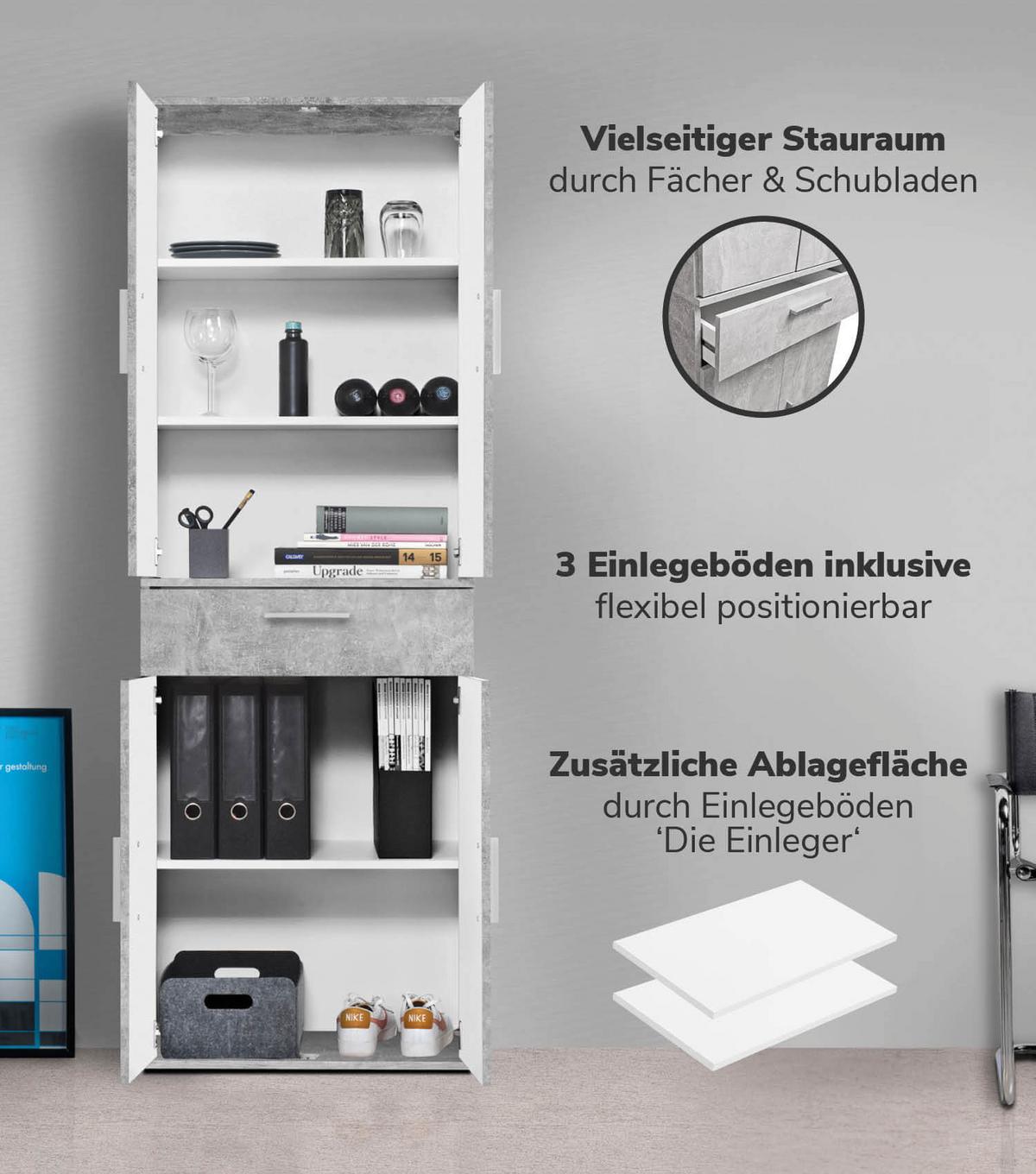 MEHRZWECKSCHRANK SET Der Allzweckwaffe - Silberfarben/Grau, Holzwerkstoff (60/180/34cm) - Mokebo
