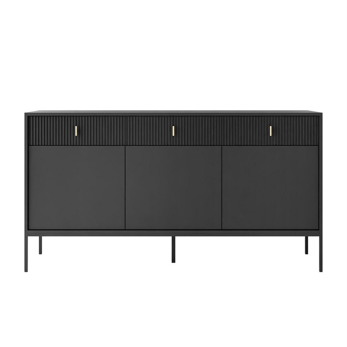 SIDEBOARD MIDNIGHT 3D3S mit drei Schubladen auf Gestell schwarz - Schwarz, Holzwerkstoff (154.5/82.5/39cm) - Lookway
