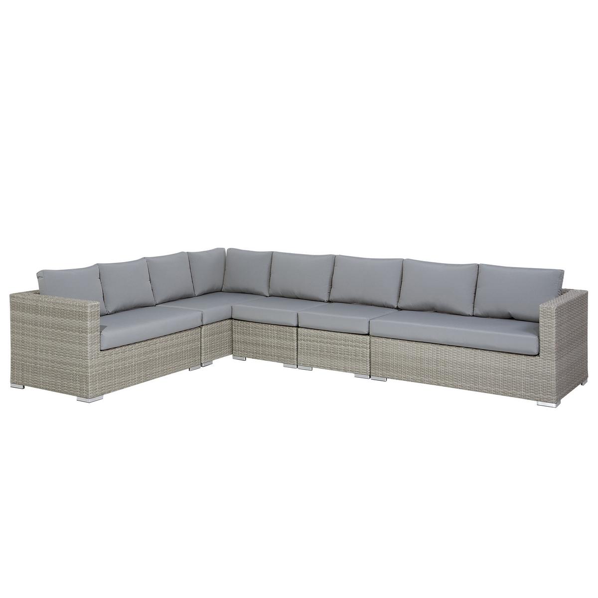 LOUNGE-SET 8-Sitzer hellgrau linksseitig modular Auflagen grau XXL - Hellgrau/Grau, Kunststoff - Beliani