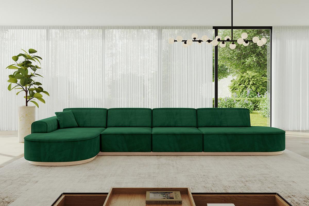 ECKSOFA Ottomane Links MARI-L3-v1 - 413x171x83 cm Dunkelgrün Velours - Dunkelgrün, Holzwerkstoff/Textil (413/171cm) - ALTDECOR