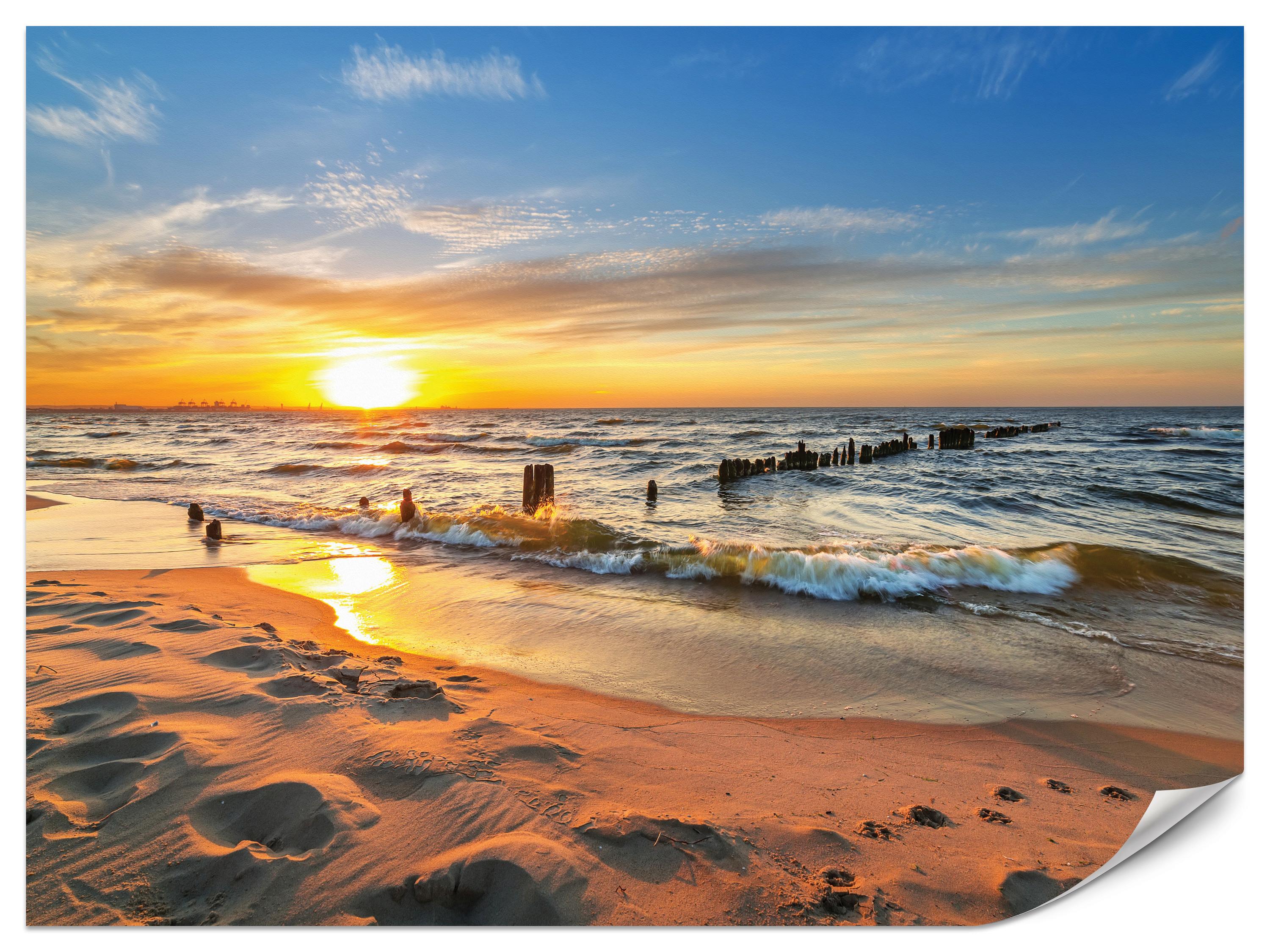 FOTOTAPETE Sonnenuntergang Strand Meer Landschaft 3D 300x210 cm - Beige/Orange, Papier (300/210cm) - Muralo