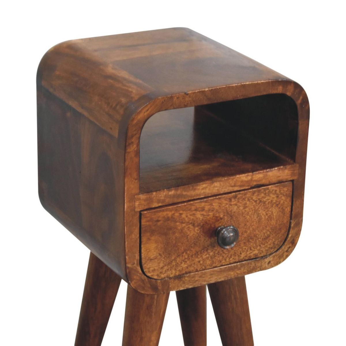 NACHTTISCH Extra Mini Curve mit Offenem Slot, 1 Schublade, Braun - Messingfarben/Braun, Mangoholz/Holz (20/40/20cm) - Artisan Furniture