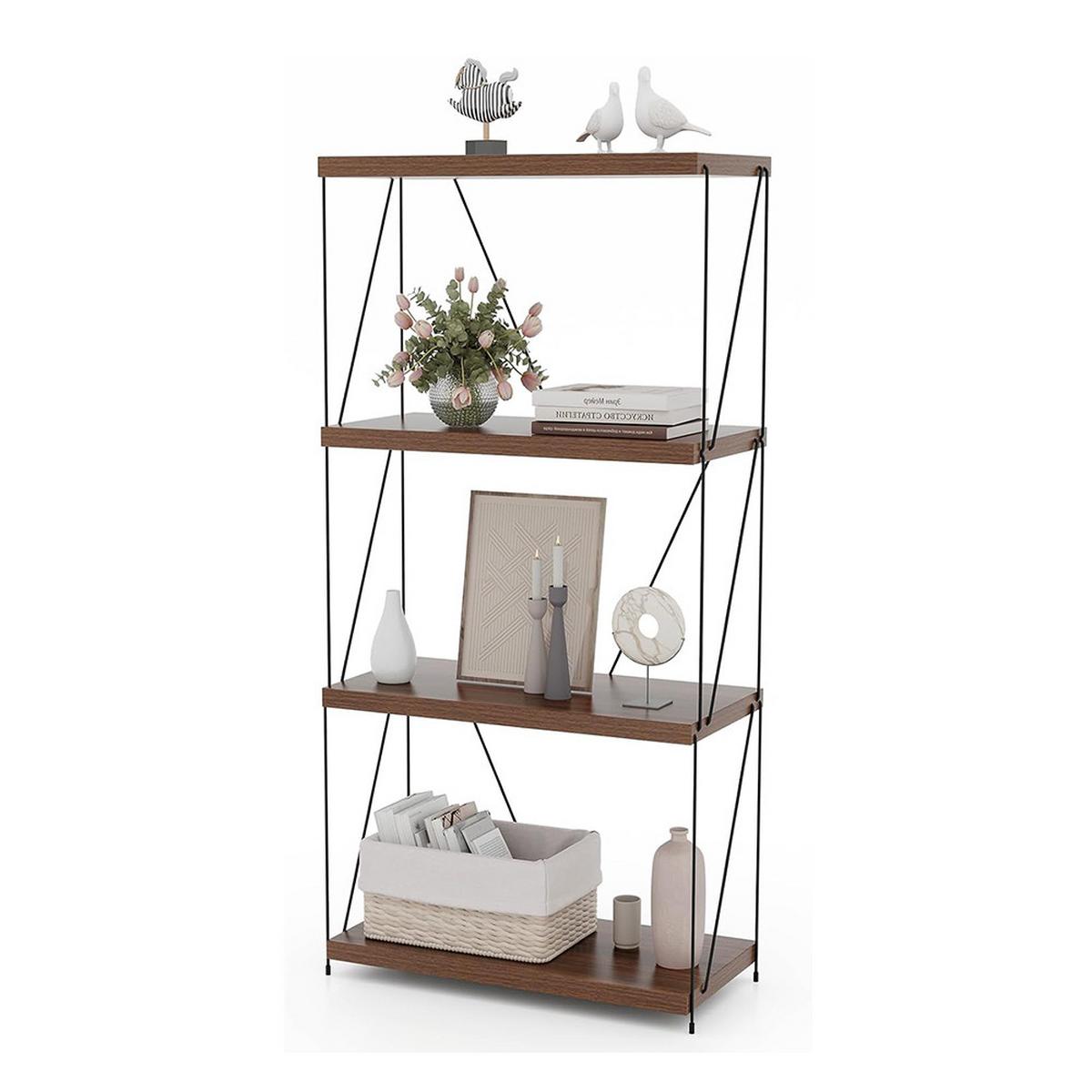 REGAL Vertikales Walnuss - Walnussfarben, Metall (61/104.5/29.5cm) - COSTWAY