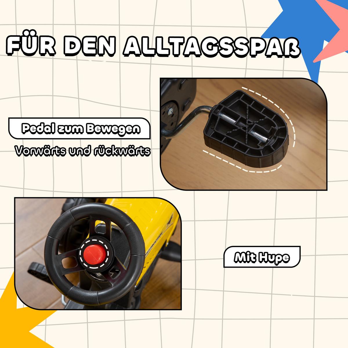 KINDER RUTSCHAUTO, Gelb, Eisen+ Kunststoff - Gelb, Metall (133/42/51cm) - HOMCOM