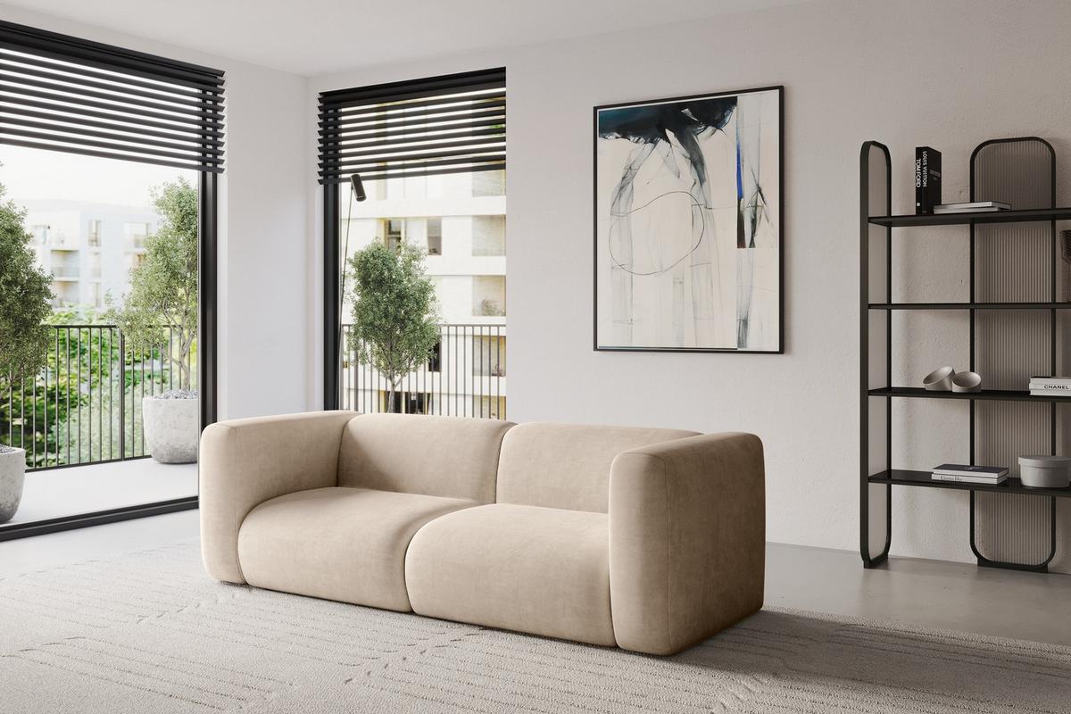 MODULARES Sofa 2-SITZER MIRA-S1 228x89x70 Beige cm Velours - Greige/Beige, Holzwerkstoff/Kunststoff (228/70/89cm) - ALTDECOR