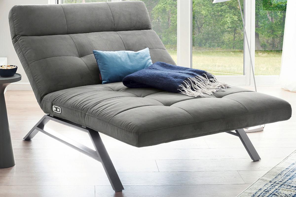 LIEGE MIT MOTORISCHER RELAXFUNKTION AMERIVA Silber Velvet Relaxfunktion - Silberfarben, Textil (120/110/158cm) - KAWOLA