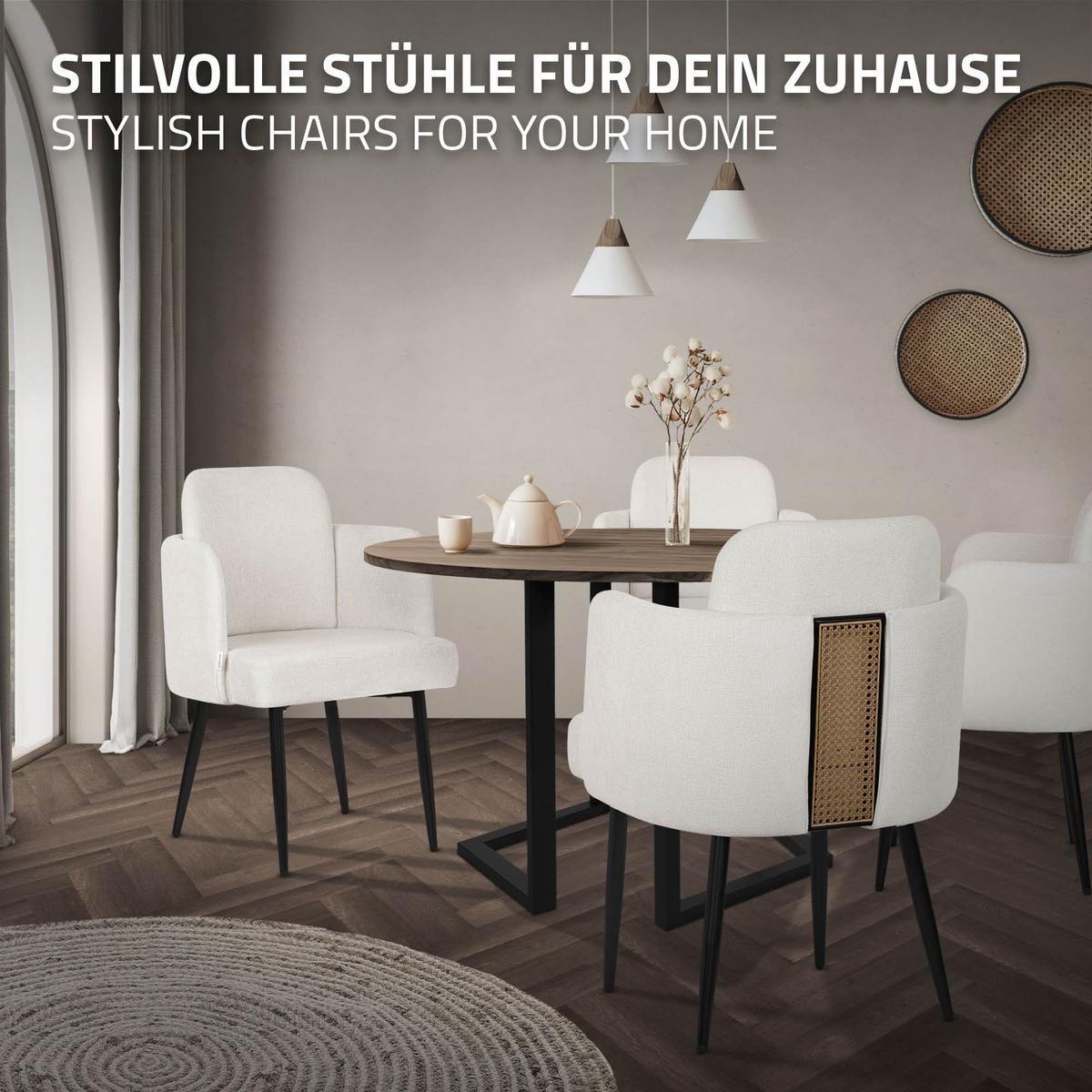 ESSZIMMERSTÜHLE 2er Set Beige mit Stoffbezug Rattan Optik - Beige/Schwarz, Textil/Metall (59/86/59cm) - ML-DESIGN