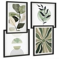 BILDER SET 4er Set - 50x50 cm & 40x60 cm Schwarzer Rahmen - Geometrische Pflanzenformen - Schwarz, Kunststoff (50/50cm) - TULUP
