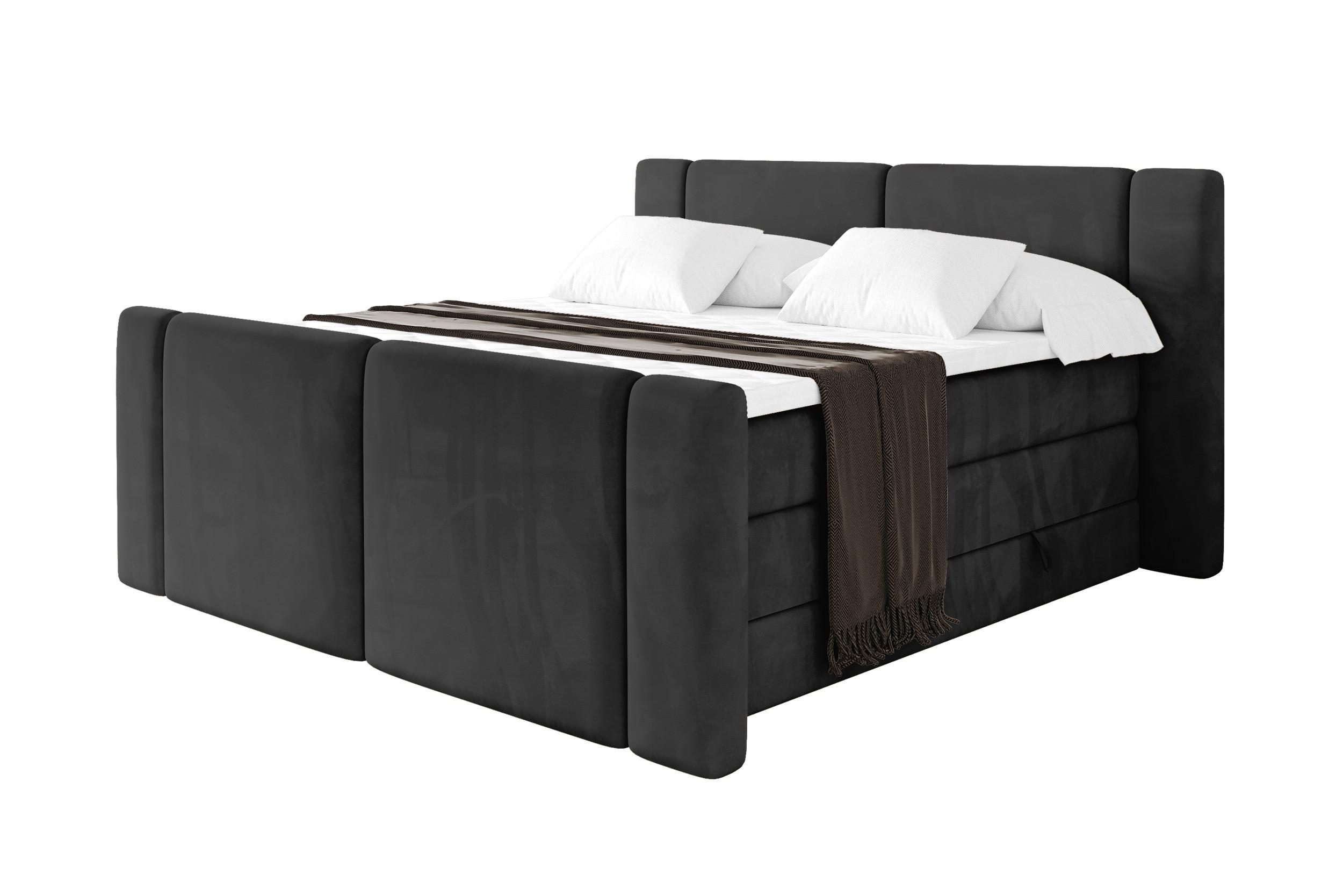 BOXSPRINGBETT mit Matratze H3/H4 - EVON KING Zanozek - 180x200 cm Schwarz - Schwarz, Holzwerkstoff (180/200cm) - ALTDECOR