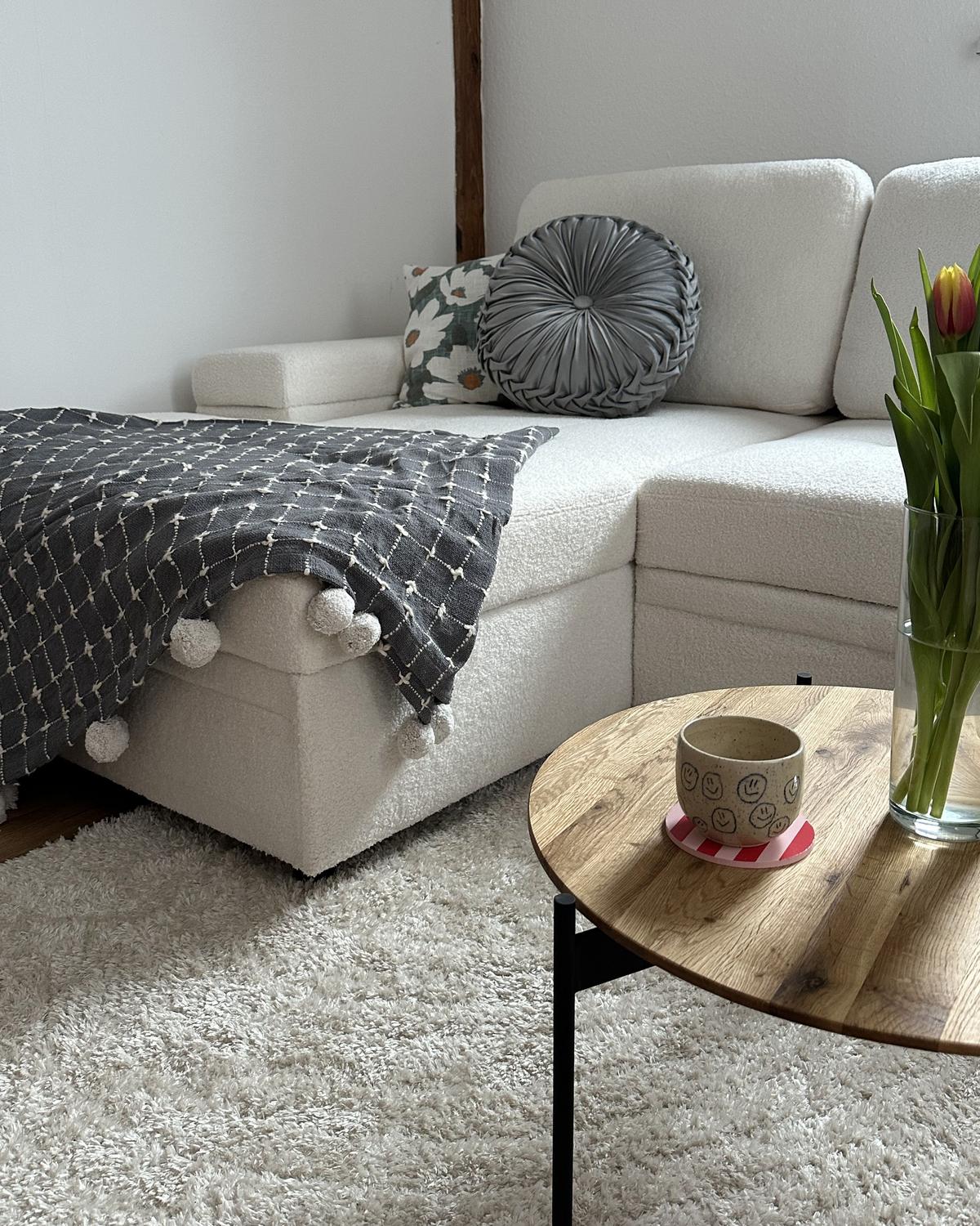 ECKSCHLAFSOFA 3-Sitzer Bouclé Weiß mit Stauraum rechtsseitig Hrisey - Weiß, Textil (293/161cm) - Beliani