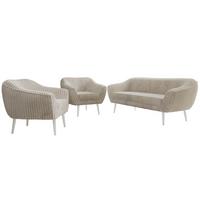 SITZGARNITUR PIRS 3+1+1 - Beige Cord - Weiße Beine - Beige/Creme, Holzwerkstoff/Textil (180/75/74cm) - MKS